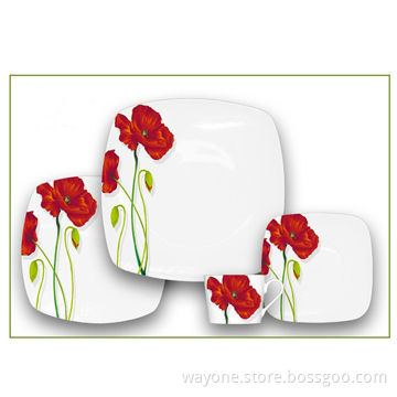20-piece Square-shape Super White Porcelain Poppy Dinnerware Set, Dishwasher/Microwave Safe